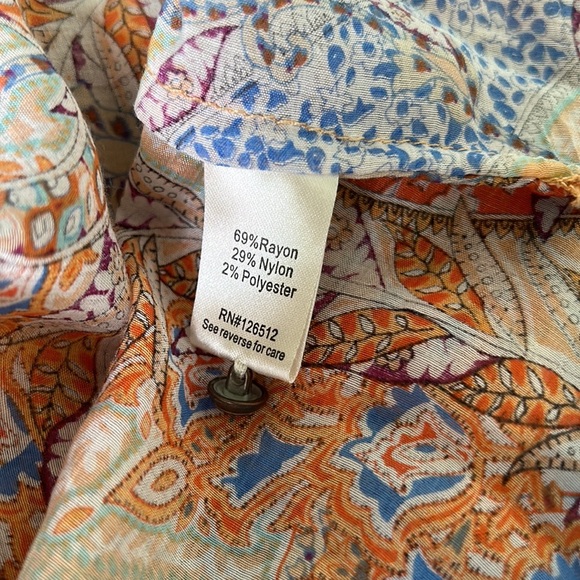Anthropologie Aratta Silent Journey Peach & Blue Paisley Velvet Trim Blouse - S - Picture 11 of 13